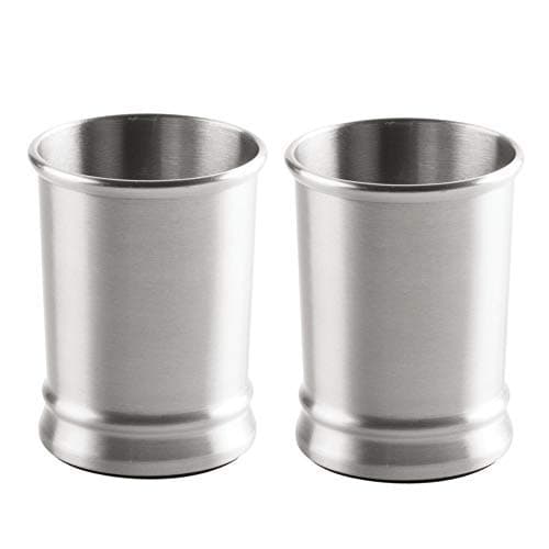 Image of mDesign Modern Stainless Steel Bathroom Cups, Toothbrush Holders, Countertop Tumbler Cups for Rinsing/Drinking, Vanity Accessories and Makeup Brush Organizers, 2 Pack, Elwyn Collection, Brushed/Chrome