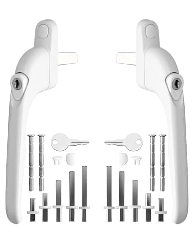 Image of eSynic 2pack Universal Window Handles for UPVC 360° Rotation with 5 Multi-Size Spindles and Cuttable Screws Lockable PVC Window Handle with Key White Aluminum Ergonomic Espag Replacement Handle