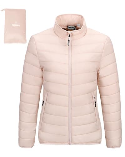 Image of Outdoor Ventures Womens Winter Lightweight Jacket Warm Short Packable Puffer Jacket Transitional Padded Jacket Quilted Jacket for Ladies Lined for Hiking Travel, Pink L
