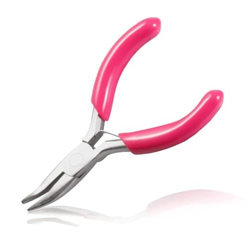 Image of LEONTOOL 3 Inch Mini Bent Nose Pliers for Jewelry Making - Smooth Jaw Small Beading Pliers, Micro Angle Needle Nose for Jewelry Making Supplies