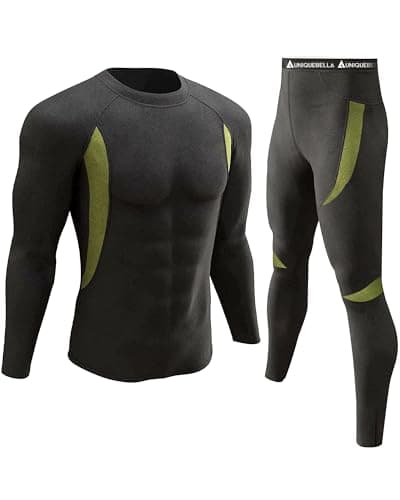 Image of UNIQUEBELLA Mens Thermal Underwear Set Long Sleeve Tops Long Johns Thermal Base Layer Bottom Fleece Lined Quick Drying Black