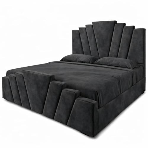 Image of Atomic Sleep Luxury Panel Ottoman Storage Bed Frame with Gas Lift | Plush Velvet | Single, Small Double, Double, King & Super King | Handmade in the UK (Steel Plush, 5FT-King Size)