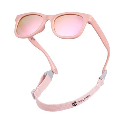Image of COCOSAND Baby Sunglasses with Strap Polarized Flexible Frame for Toddler Infant Newborn Girls Boys Age 0-24 Months, Bright Pink with Pink Lens