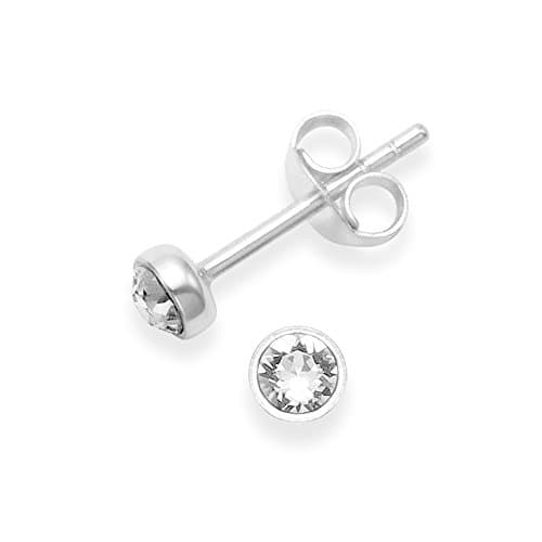 Image of Heather Needham Sterling Silver Cubic Zirconia round Stud Earrings - SIZE: 4mm. Gift Boxed Silver cubic zirconia earrings. Clear (White) CZ. B41HN/5554CZ