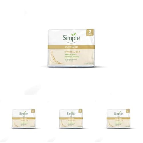 Image of Simple Pure Soap Oatmeal Bar, fragrance free, suitable for eczema, rosacea and sensitive skin; twin pack (2 x 100g) (Pack of 4)