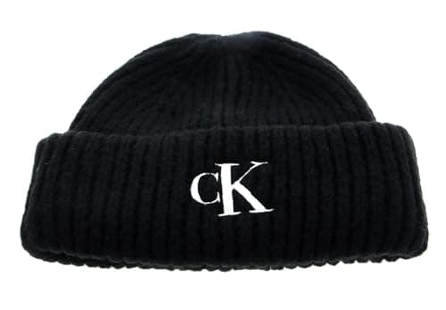 Image of Calvin Klein CKJ Monogram Embroidery Short Beanie Black