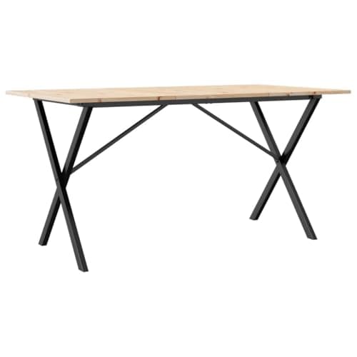 Image of vidaXL Dining Table - X-Frame Solid Pine Wood/Cast Iron: 140x80x75 cm for Kitchen/Living/Dining Room