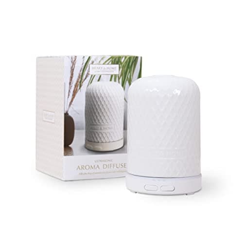 Image of Heart & Home Ultrasonic Aroma Diffuser – Ceramic Essential Oil Diffuser with LED Colour-Changing Light, 2 Mist Modes, Auto Shut-Off & USB Power – Stylish Home Fragrance & Gift
