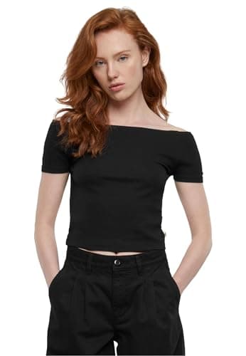 Image of Urban Classics Women's Organic Off Shoulder Rib Tee T-Shirt, Black, XL, Black, XL