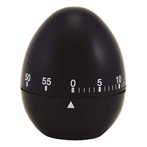 Image of Chef Aid 60 Minute Egg Shaped Timer, In a Black Colout with clear and easy to read White Markings, Perfect for Kitchen use and ideal for many tasks around the home