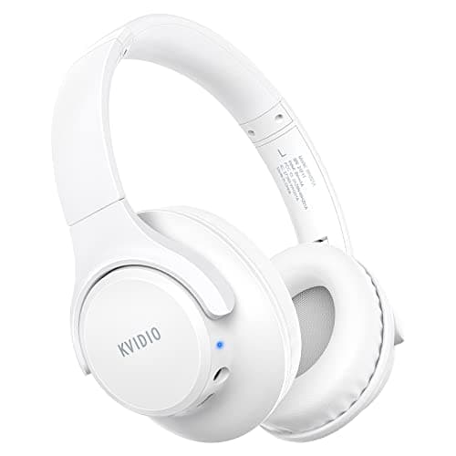Image of KVIDIO Bluetooth Headphones Over Ear, 65 Hours Playtime Wireless Headphones with Microphone, Foldable Lightweight Headset with Deep Bass,HiFi Stereo Sound for Travel Work PC Cellphone (White)