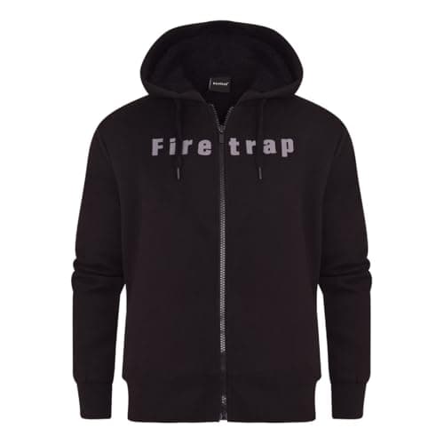Image of Firetrap Mens Designer Cotton Sherpa Fur Lined Full Zip Fleece Lined Hoodie Warm Winter Hooded Jacket Black M