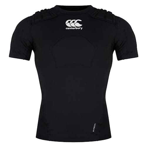 Image of Canterbury Adult Unisex Pro Protection Rugby Vest | Protect Chest & Shoulders | Breathable | Lightweight and Flexible Protective Vest, Black/Whte/Silver, M