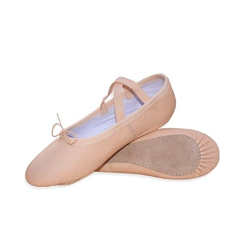 Image of Ballet Dance Shoes - Full Flat Leather Sole Dancing Shoe Yoga Gymnastic Slippers for Girls - Kids Women & Adults Pink