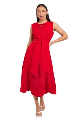 Image of Principles Formal Tie Front Belted Midi Dress, 14, Red