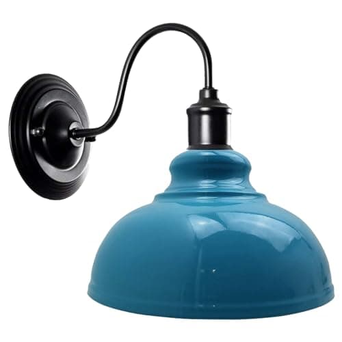 Image of DC VOLTAGE Industrial Vintage Swan Neck Wall Sconce 29cm Metal Blue Curvy Shade, Rustic LED E27 Base Wall Mounted Light Fixture for Living Room Bedroom Restaurant Cafe