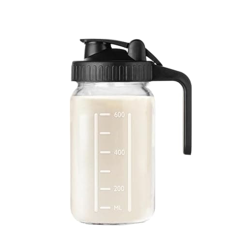 Image of Hniuyun Milk Pitcher Jug, 32oz Airtight Glass Wide Mouth Mason Jar with Pour Spout Lid for Breastmilk, Iced Tea, Cold Brew Coffee, Juice Storage Container (Black)