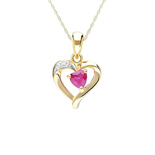 Image of Ivy Gems 9ct Yellow Gold Ruby and Diamond Heart Pendant with 46cm Chain