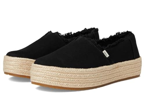 Image of TOMS Women's Valencia Espadrille, Black Wide Width Canvas/Fray, 7