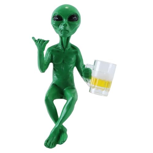 Image of ACOLY Alien Statue, Beer Drinking Sculpture, Resin Novelty Collectible, Funny Desktop Decor, for Adults, Bedroom, Garden, Outdoor Shelf