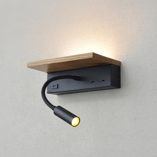 Image of Wooden Wall Lamp for Bedroom,Nightstand Lamp with Type C Charging,3w Led Reading Light ,Modern 13w Wall Sconce with Switch for Indoor Hallway,Bed,Guest Room,Hotel,Flexible Gooseneck Light 3000k,1pcs