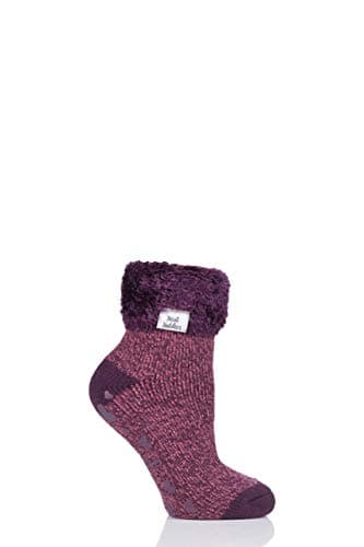 Image of HEAT HOLDERS Ladies Lounge Feather Turn Over Cuff Slipper Socks Pack of 1 - Coral 4-8