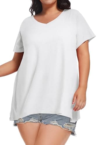 Image of florynova Plus Size Tops for Women Summer Short Sleeve T Shirt Oversized V Neck Blouses(White,4XL)