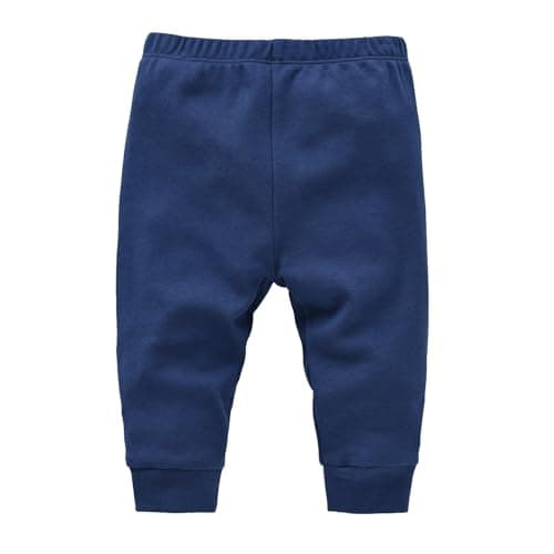 Image of Baby Joggers Plain Infant Cotton Trousers Toddler Sweatpants Baggy Elastic Waist Boys Soft Pants Girls Casual Bottoms Basic Clothes Spring (Dark Blue, 9-12 Months)
