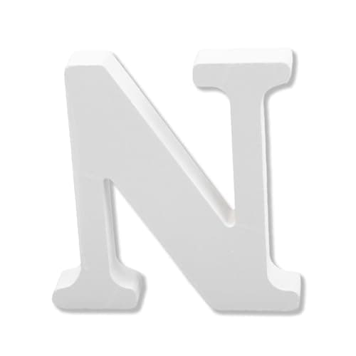 Image of Bojueshaw White Wooden Letters,4 Inch Standing Alphabet,DIY Paintable Letters for Arts & Crafts,Home Decor, Weddings & Parties(Letter N)