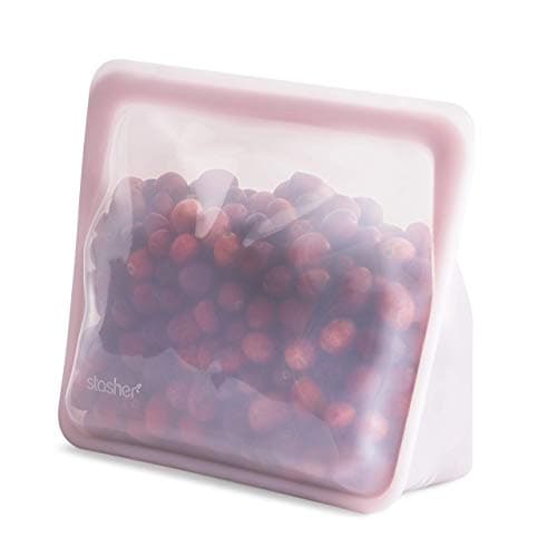 Image of Stasher Silicone Reusable Storage Bag, Stand-Up Mid (Rose Quartz) | Food Meal Prep Storage Container | Lunch, Travel, Makeup, Gym Bag | Freezer, Oven, Microwave, Dishwasher Safe, Leakproof
