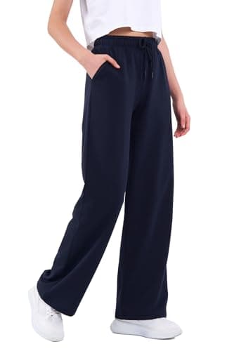 Image of COMEOR Women's Jogging Bottoms, Thin Lightweight Breathable Cotton Straight Leg Joggers, Ladies Sports Yoga Trousers, Long Training Pants, Loose Sweatpants with Elastic Waist Drawstring Darkblue
