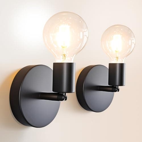 Image of Mlihove Wall Sconces 2 Pack, Black Wall Lights Industrial Up and Down, Indoor E27 Metal Vintage Wall Lamp Fixtures for Bedroom, Living Room, Kitchen, Hallway, Restaurant, Bar (Not Included Bulb)
