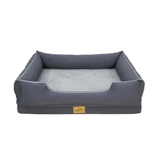 Image of BingoPaw Orthopedic Dog Beds Medium: Dog Bed Sofa with Bolster Sides, Supportive Flat Foam, Waterproof Liner, Washable Removable Cover and Anti-slip Bottom M(77X63X18cm), Grey