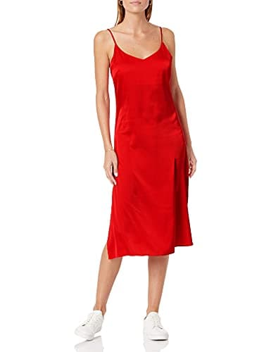 Image of The Drop Women's Ana Silky V-Neck Midi Slip Dress, Red, L