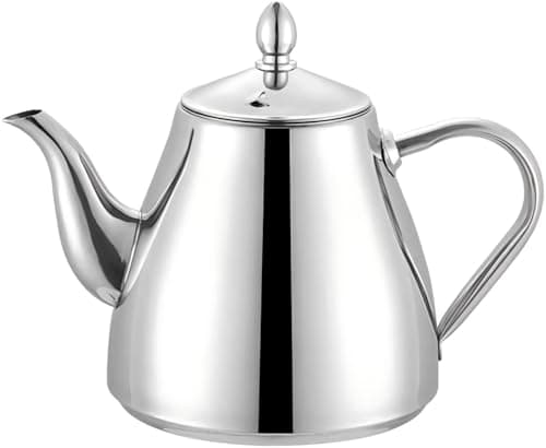 Image of SANQIAHOME Stainless Steel Teapot Coffee Servers 42oz(1.2 litres) 4-5 Cups，Easy Pour Silver Tea Pot