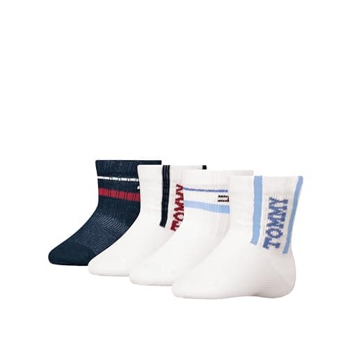 Image of Tommy Hilfiger Unisex Baby Sport Crew Socks (Pack of 4), Light blue/tommy original, 15-18