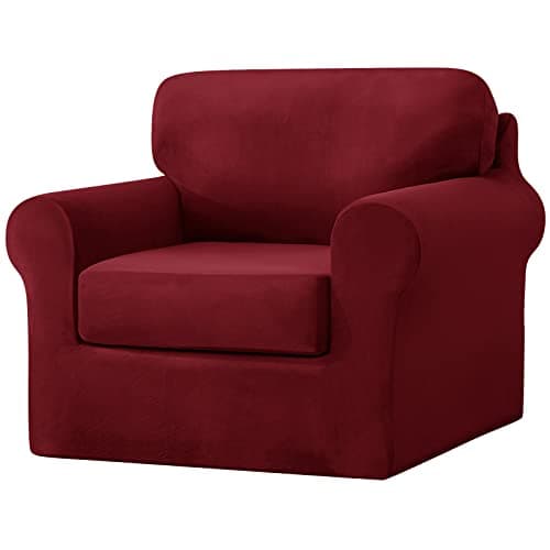 Image of SYLC Sofa Cover with Separate Seat Cushions and Backrests Stretch Velvet Sofa Slipcover Couch Covers Furniture Protector Split Combined (Wine red,1 Seat Set 3 PCS)