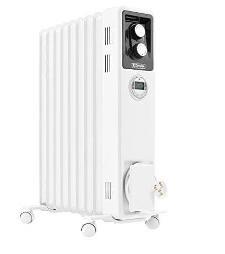 Image of Dimplex ECR20Tie 2kW Portable Eco Radiator, Oil Free Column Heater, Freestanding Electric Heating Unit, Quiet Plug In Lightweight with Adjustable Thermostat & Timer – White, White/Light Grey