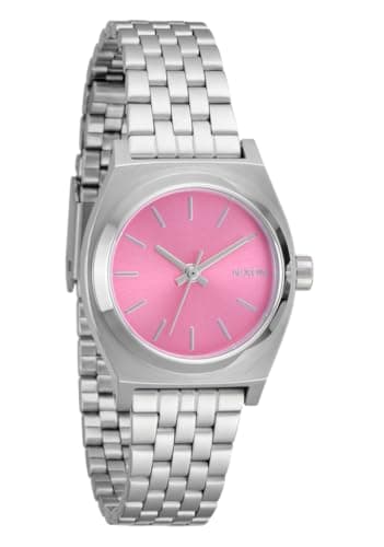 Image of Nixon Women's Stainless Steel Small Watch, Silver/Pink, Womens Standard, Small time Display
