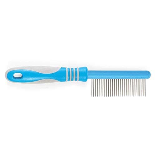 Image of Ancol Ergo Dog Comb - Blue Grooming Tool for Long Wiry Silky and Curly Coats - Ergonomic Handle for Comfortable Use - Detangles and Smooths Fur - Size Medium