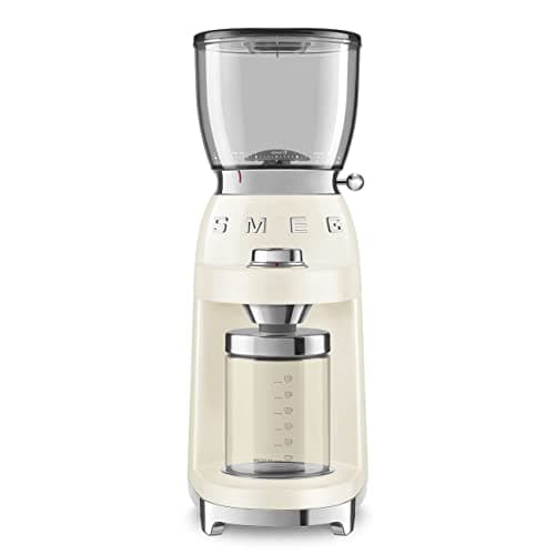 Image of Smeg CGF01CRUK Coffee Grinder, Aluminium Construction, 50's Retro Style, 8 Programme Settings and 3 Grinding Grades, Cream
