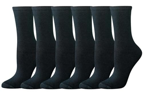 Image of Amazon Essentials Women's Crew Socks, Cotton, 6 Pairs, Black, 3-7