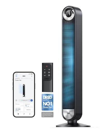 Image of DREO 20dB Smart Silent Tower Fan, 8.5m/s Velocity Standing Fan for Bedroom, 9 Speeds 4 Modes, Upgraded DC Cooling Fans, 90° Oscillating Bladeless Electric Fans, 12H Timer, WiFi/Alexa/Remote Control