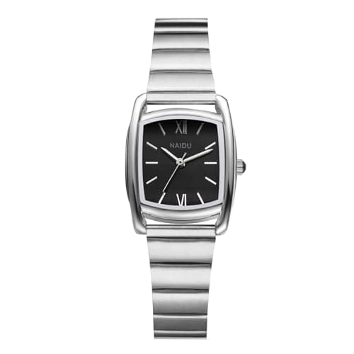 Image of JewelryWe Women's Square Tonneau Watch: Simple Rectangular Dial Stainless Steel Wristwatch Easy to Read Roman Numerals and Bar Markers Analog Quartz Watches