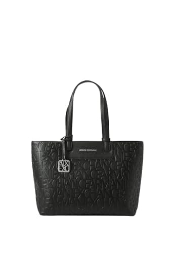 Image of Armani Exchange Women's Liz Patent Embossed Logo Texture Shopping Bag, Black, TU