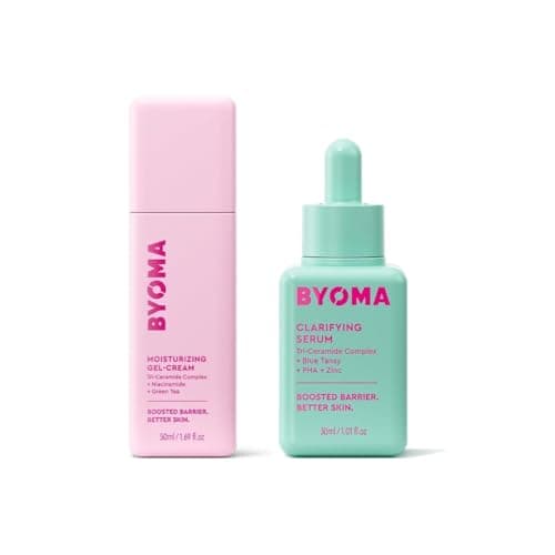 Image of BYOMA Clarify + Hydrate Duo, Moisturising Gel Cream (50ml) and Clarifying Serum (30ml), Lightweight Oil Free Daily Moisturiser with Barrier Repair, Facial Serum for Acne Prone Skin