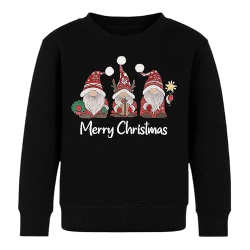 Image of eyes Kids Christmas Jumper Boys Girls Sweatshirt Xmas Unisex Gnomes Sweatshirt Jumper for Kids Merry Christmas Gnome Graphic Design Festive Holiday Warm Apparel Gift Idea (Black, UK 11-12yr)