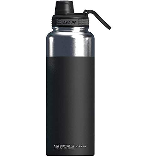 Image of Asobu BPA Free Mighty 40 OZ Flask Water Bottle Made of Stainless Steel with Easy Grip Handle and Easy Access Spout Stays Hot/Cold for 12/24 Hours (Black)