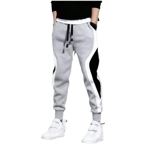Image of Boys School Jog Pants Sports Games Cotton PE Joggers Stretch Cuff Color Block Sweatpants Jogging Trouser Kids Tracksuit Bottoms School Activewear Bottoms (Grey, 16-17 Years)