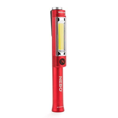 Image of NEBO Big Larry 2 Battery Powered Aluminum Work Light 500 Lumens, Pocket Clip Magnetic Base for Hands-Free Lighting Portable COB LED Dimmable FlashlightHazard Light-Red